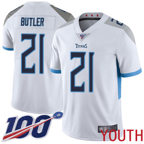 Tennessee Titans Limited White Youth Malcolm Butler Road Jersey NFL Football #21 100th Season Vapor Untouchable->youth nfl jersey->Youth Jersey